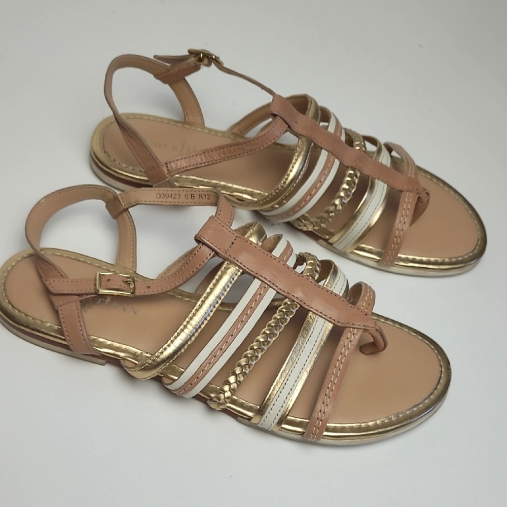 COLE HAAN NASSAU SAND IVORY STRAPOY THONG GLADIATOR LEATHER FLAT SANDALS 6